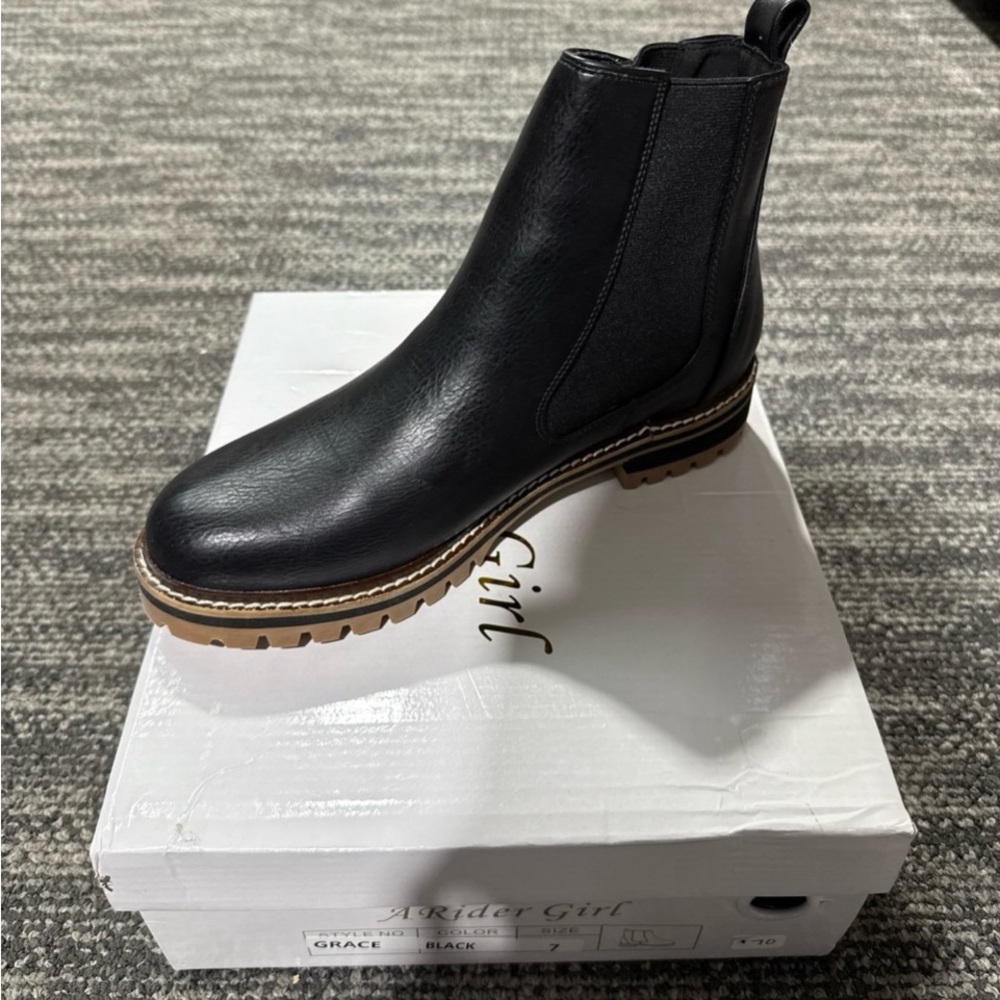 Rider Girl Black Ankle Boots with Brown Sole